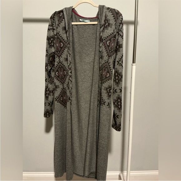 Maurice’s Gray and Brown Knit long hooded Cardigan - Picture 1 of 6